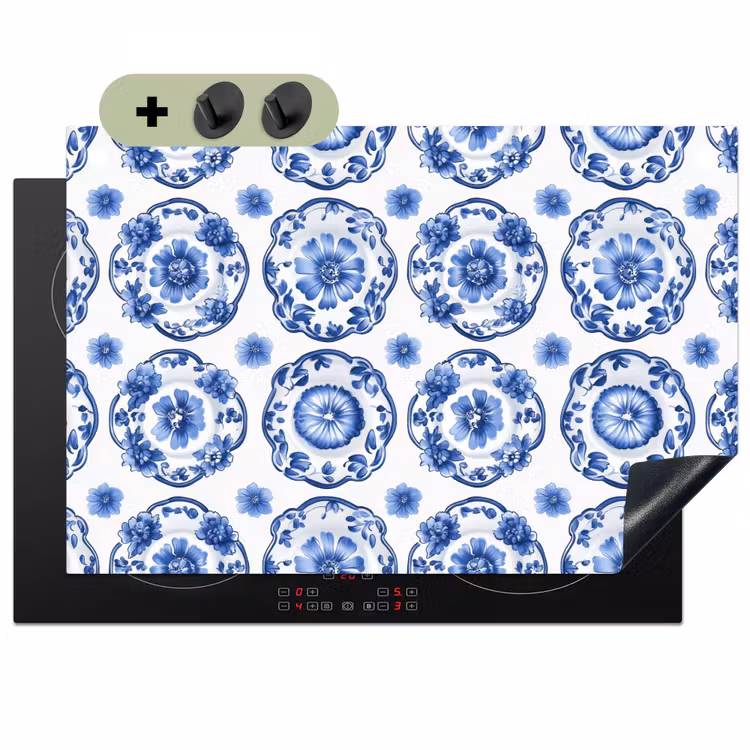 Sierborden - Bloemen - Blauw Inductie beschemer met haakjes klein 777 -3d