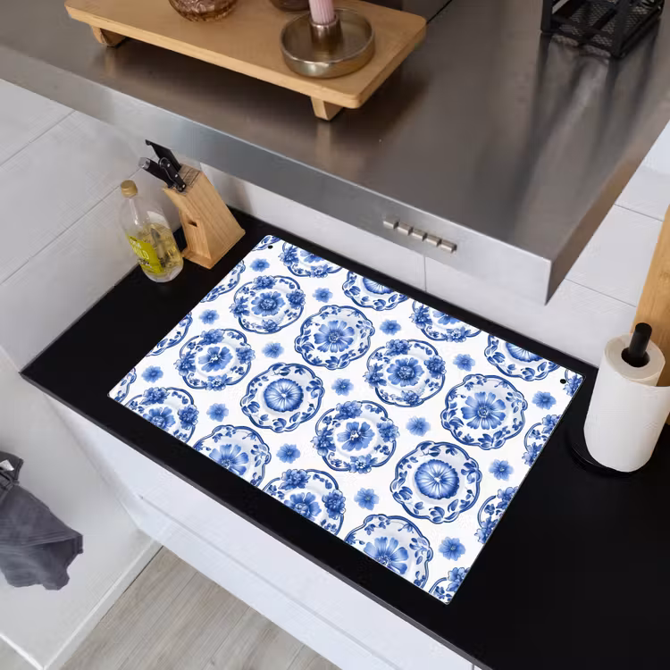 Sierborden - Bloemen - Blauw Inductie beschemer met haakjes klein 777 -sfeer1