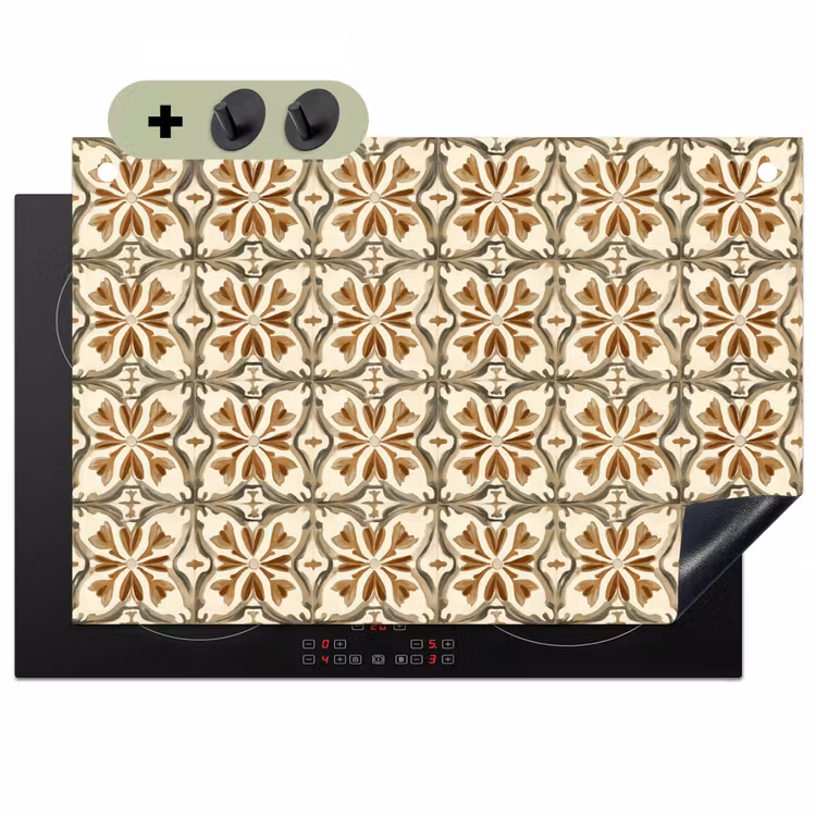 Siertegel - Patroon - Bruin Inductie beschemer met haakjes klein 777 -3d