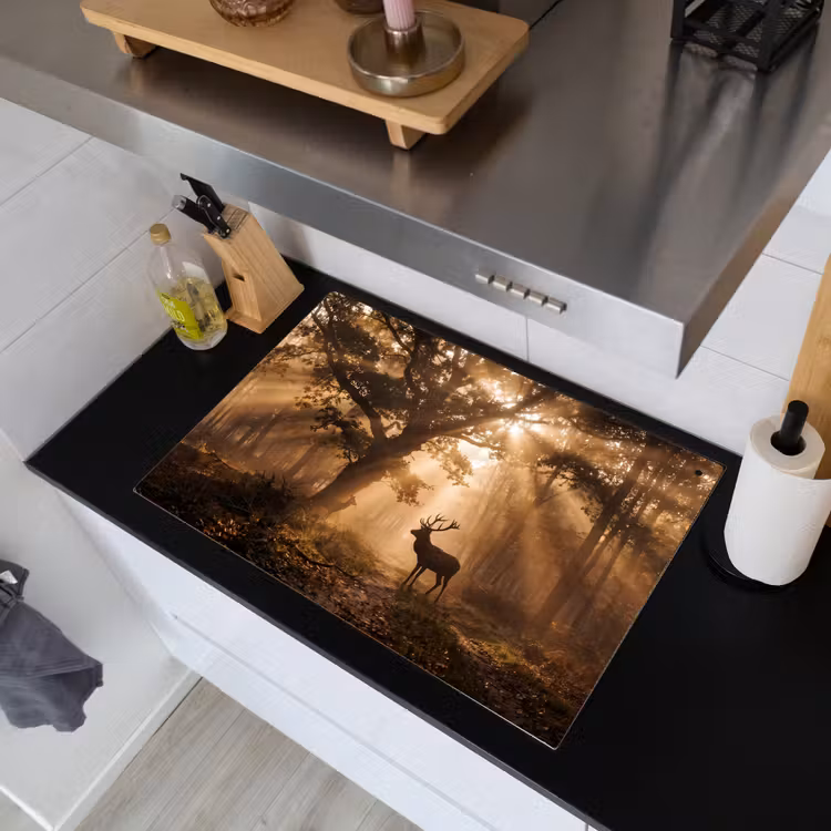 Hert - Bos - Mistig - Natuur - Goud Inductie beschemer met haakjes klein -sfeer1