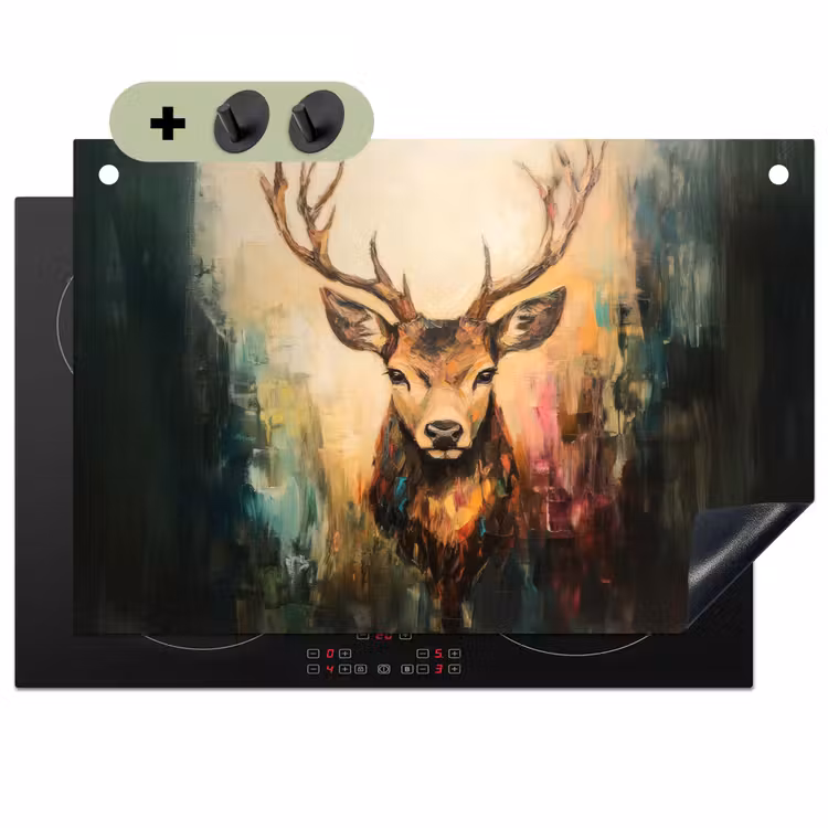 Hert - Geverfd - Gewei - Bruin Inductie beschemer met haakjes klein -3d