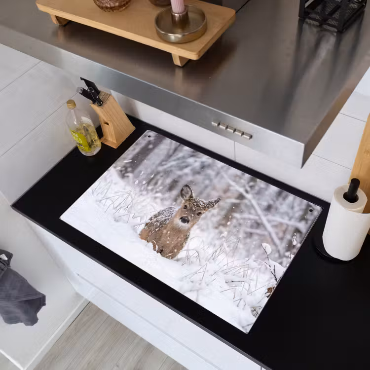 Hert - Sneeuw - Bos - Dieren - Vertederend Inductie beschemer met haakjes klein -sfeer1