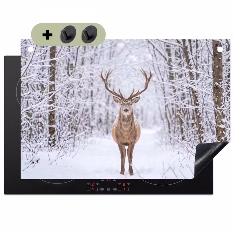 Hert - Winter - Bos - Natuur - Wit Inductie beschemer met haakjes klein -3d