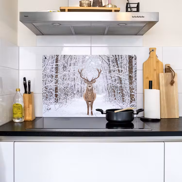 Hert - Winter - Bos - Natuur - Wit Inductie beschemer met haakjes klein -sfeer2