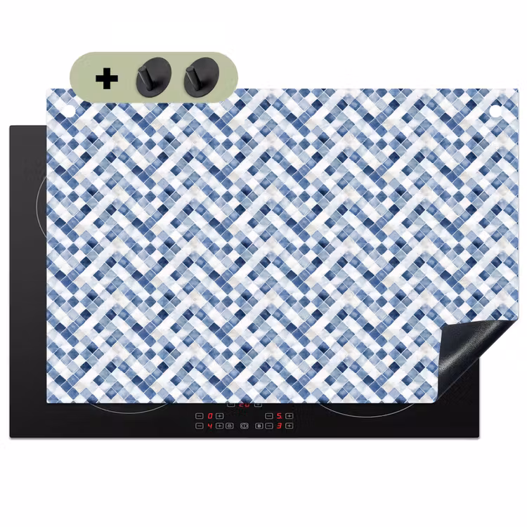 Diamant - Patroon - Blauw - Wit Inductie beschemer met haakjes klein 777 -3d
