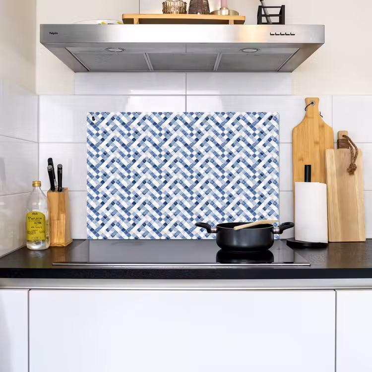 Diamant - Patroon - Blauw - Wit Inductie beschemer met haakjes klein 777 -sfeer2