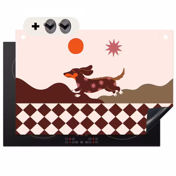 Hond - Abstract - Dieren - Modern - Bruin Inductie beschemer met haakjes klein -3d