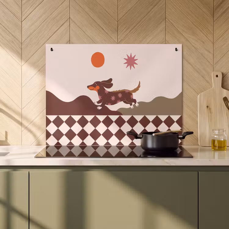 Hond - Abstract - Dieren - Modern - Bruin Inductie beschemer met haakjes klein -sfeer2