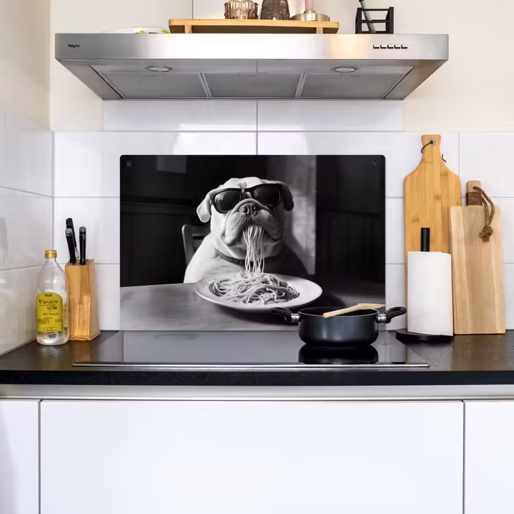 Hond - Bulldog - Pasta - Bril - Stoer - Dieren Inductie beschemer met haakjes klein -sfeer2