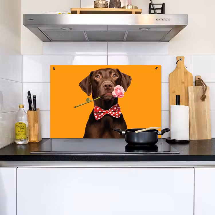 Hond - Oranje - Roos - Valentijn Inductie beschemer met haakjes klein -sfeer2
