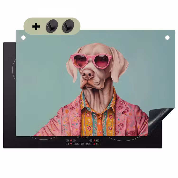 Hond - Overhemd - Bloemen - Bril Inductie beschemer met haakjes klein -3d