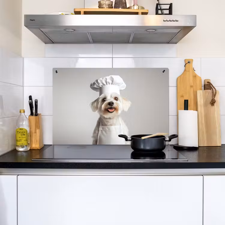 Hond - Wit - Kok Inductie beschemer met haakjes klein -sfeer2