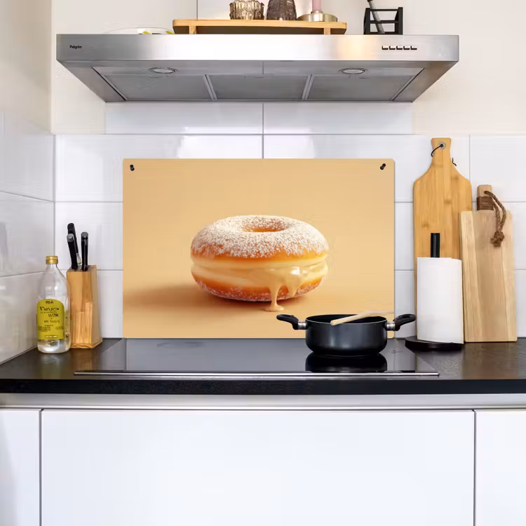 Donut - Romig - Poedersuiker - Beige Inductie beschemer met haakjes klein -sfeer2