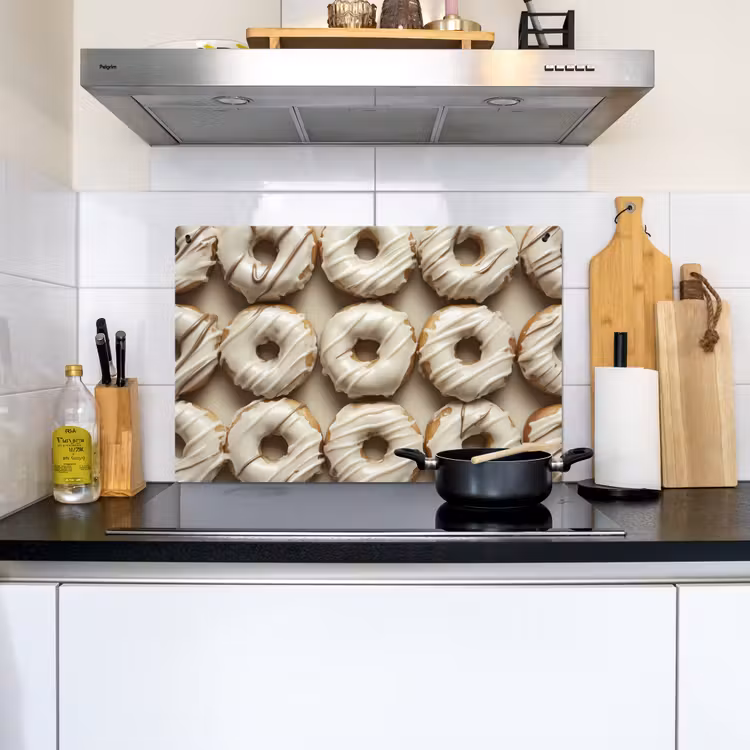 Donuts - Chocolade - Wit - Beige Inductie beschemer met haakjes klein -sfeer2