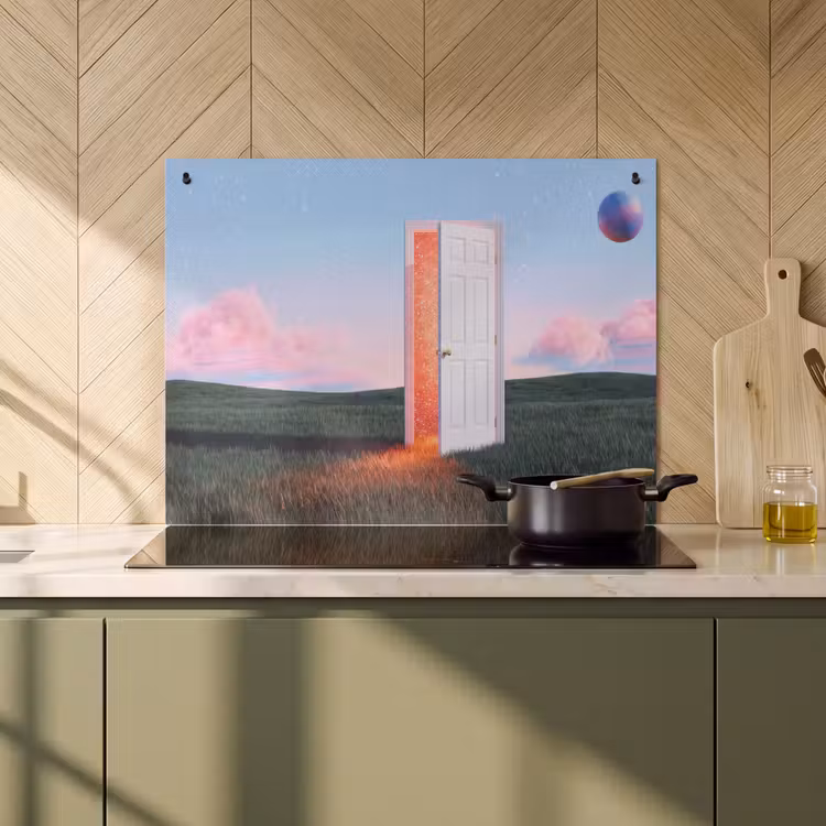 Induction Hob Cover & Splashback (2-in-1) - Door - Fantasy - Space - Deur - Fantasie - Ruimte Inductie beschemer met haakjes klein