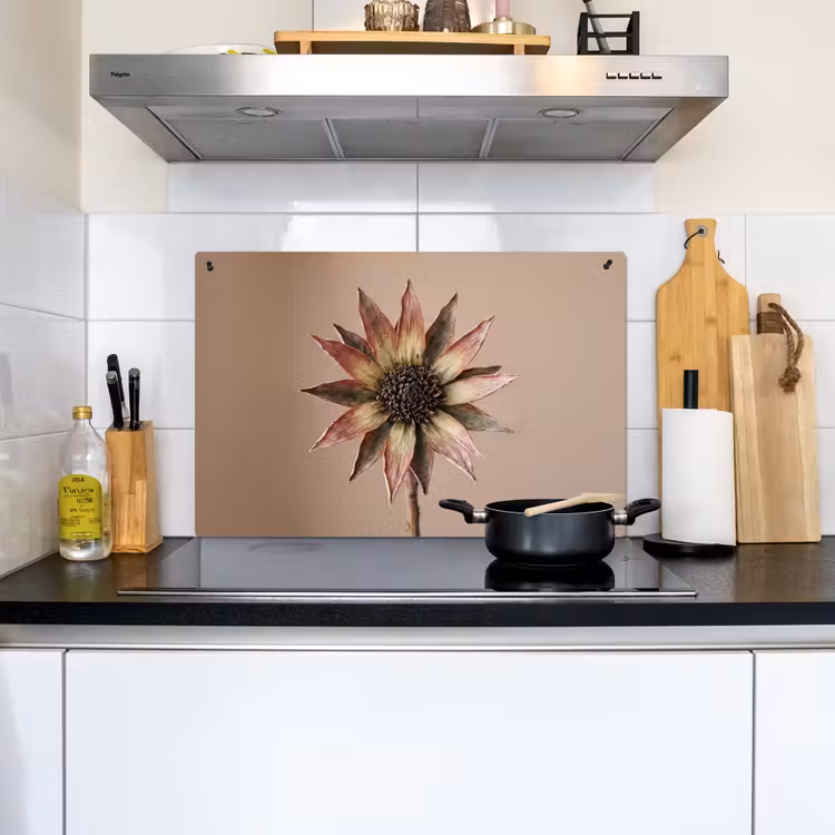 Droogbloem - Protea - Vintage - Beige - Rustiek Inductie beschemer met haakjes klein -sfeer2