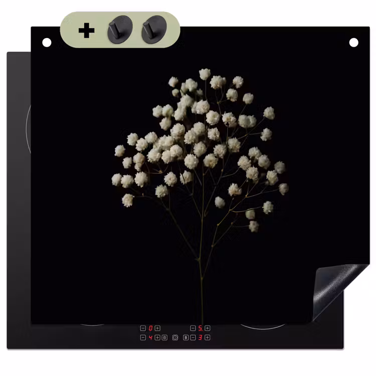 Gipskruid - Bloemetjes - Wit - Minimalistisch Inductie beschemer met haakjes middel -3d