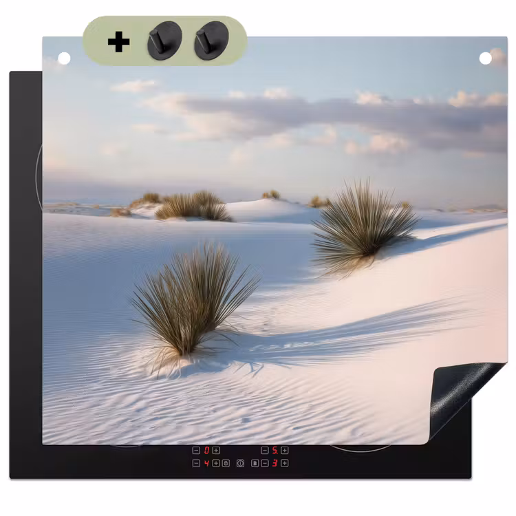 Duinen - Gras - Wolken - Beige Inductie beschemer met haakjes middel -3d