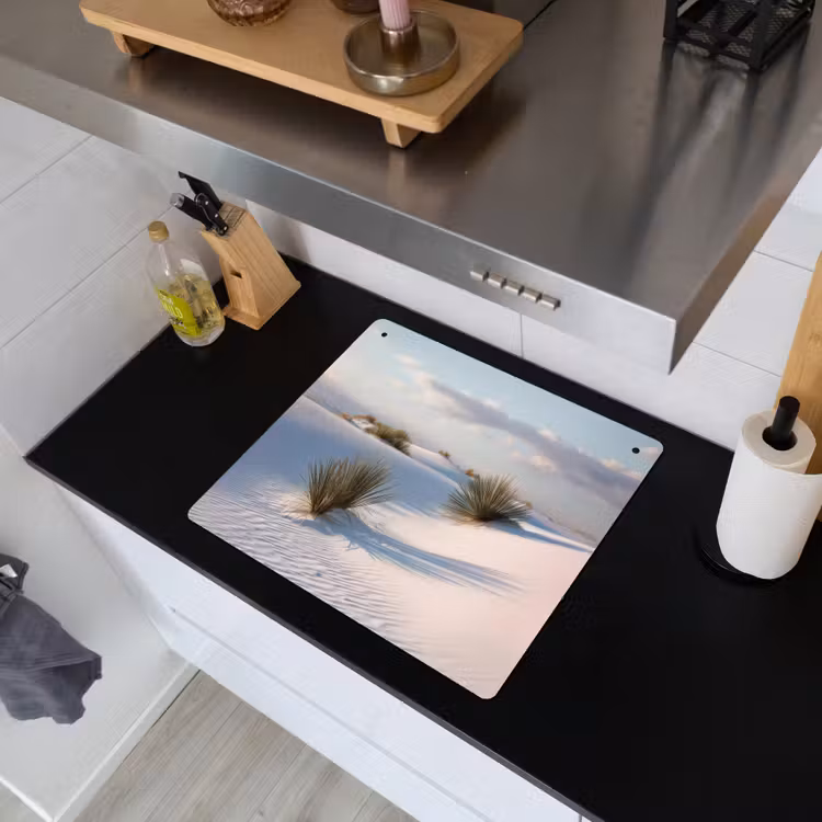 Duinen - Gras - Wolken - Beige Inductie beschemer met haakjes middel -sfeer1