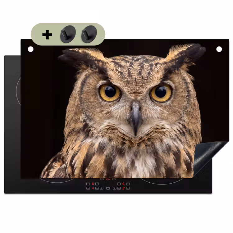 Oehoe - Uil - Portret - Bruin Inductie beschemer met haakjes klein -3d