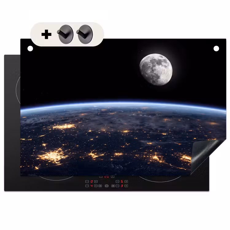 Induction Hob Cover & Splashback (2-in-1) - Earth - Night - Space - Aarde - Nacht - Ruimte Inductie beschemer met haakjes klein