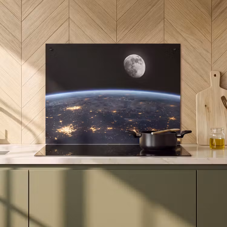 Induction Hob Cover & Splashback (2-in-1) - Earth - Night - Space - Aarde - Nacht - Ruimte Inductie beschemer met haakjes klein