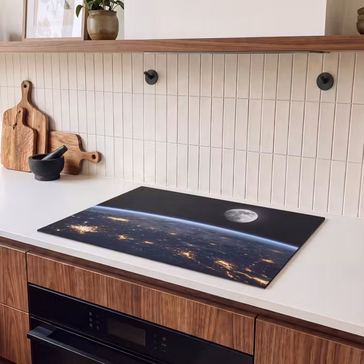 Induction Hob Cover & Splashback (2-in-1) - Earth - Night - Space - Aarde - Nacht - Ruimte Inductie beschemer met haakjes klein