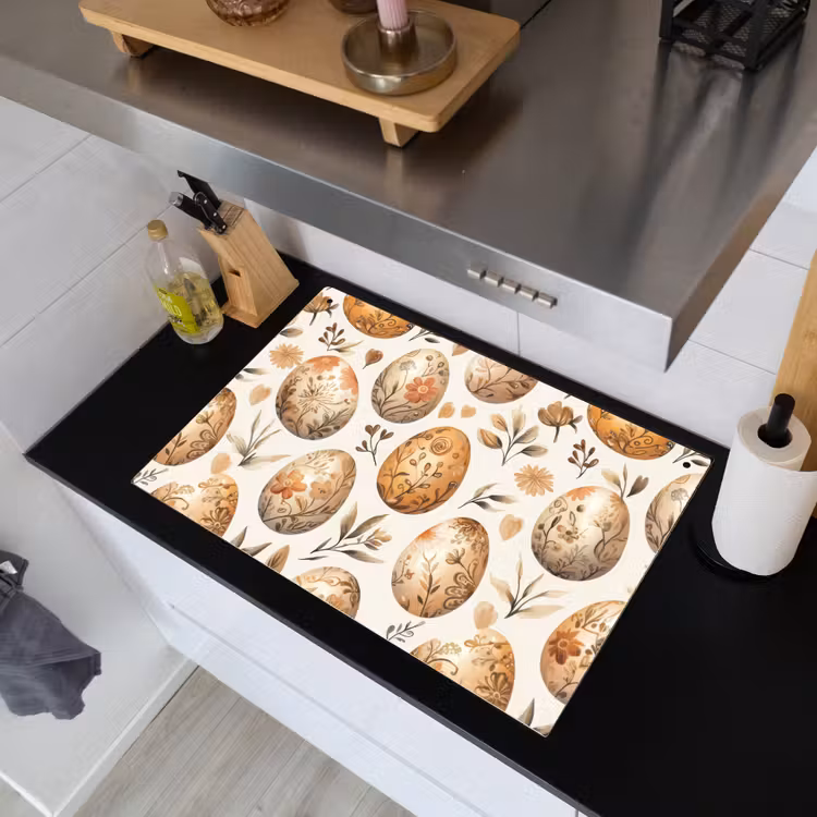 Paaseieren - Bruin - Bloemen Inductie beschemer met haakjes klein -sfeer1