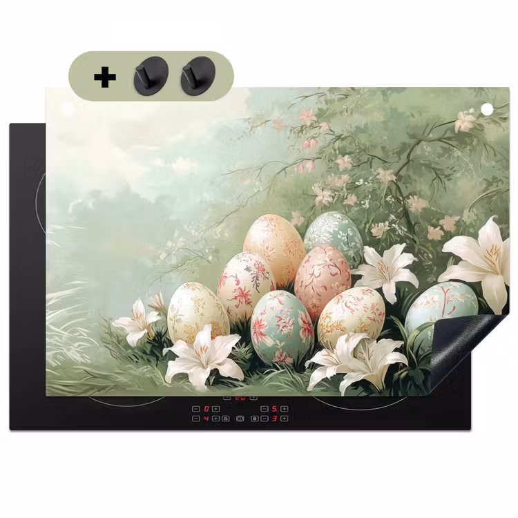 Paaseieren - Pasteltinten - Bloemen Inductie beschemer met haakjes klein -3d