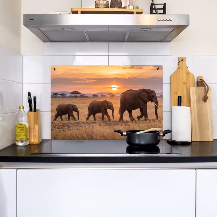 Olifanten - Savanne - Zonsondergang - Afrika - Warm Inductie beschemer met haakjes klein -sfeer2