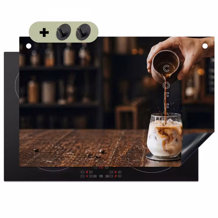 Espresso - Melk - Café Inductie beschemer met haakjes klein -3d