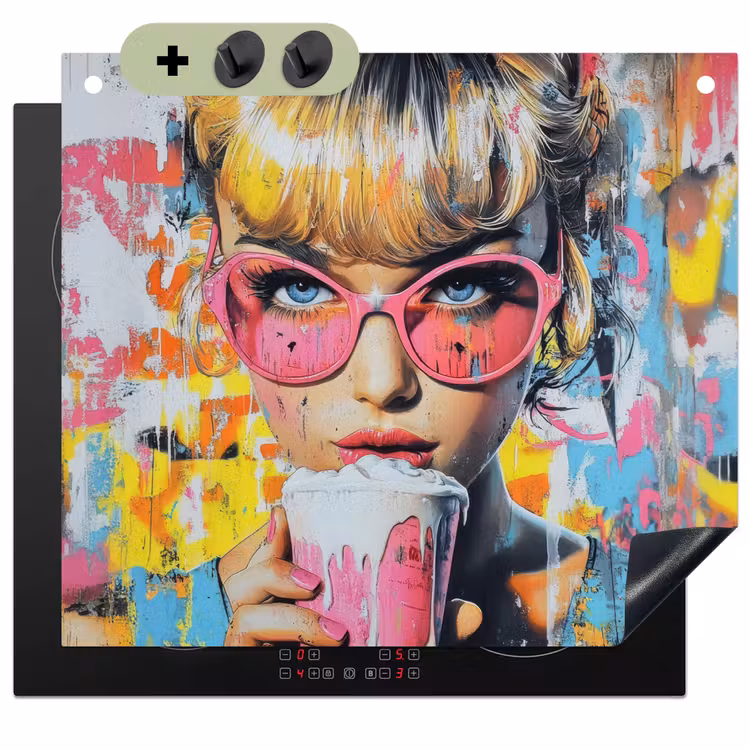 Expressief - Milkshake - Vrouw - Felle kleuren Inductie beschemer met haakjes middel -3d