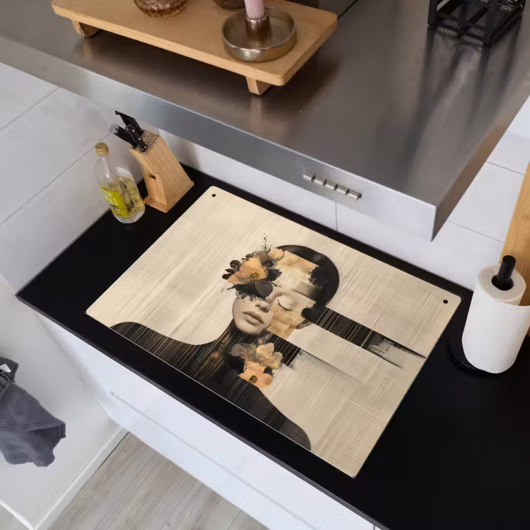 Gezicht - Bloemen - Zwart - Vrouw Inductie beschemer met haakjes klein -sfeer1