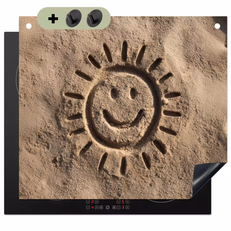 Gezichtje - Zon - Zand - Getekend Inductie beschemer met haakjes middel -3d