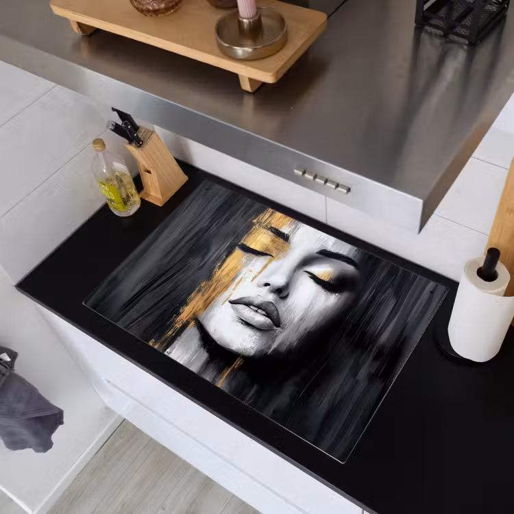 Gezicht - Vrouw - Penseelstreken - Abstract Inductie beschemer met haakjes klein -sfeer1