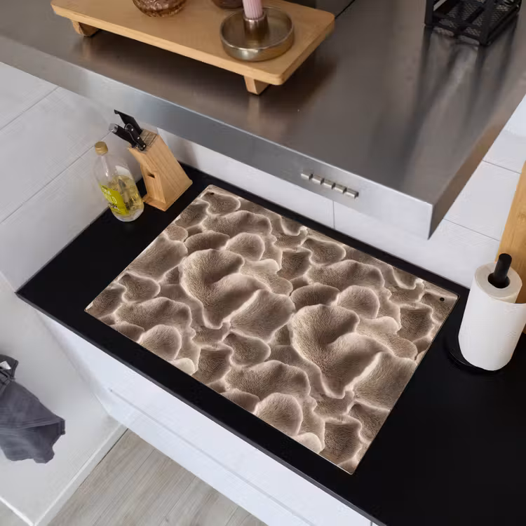 Waaiervorm - Beige - Vezel textuur Inductie beschemer met haakjes klein 777 -sfeer1