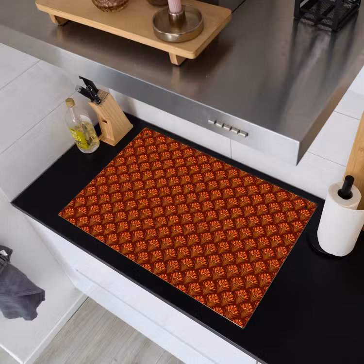 Waaiers - Art Deco - Botanisch - Roestbruin - Oranje Inductie beschemer met haakjes klein 777 -sfeer1