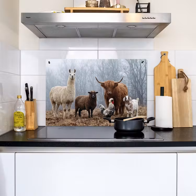 Boerderijdieren - Groep - Mist - Natuur - Rustiek Inductie beschemer met haakjes klein -sfeer2