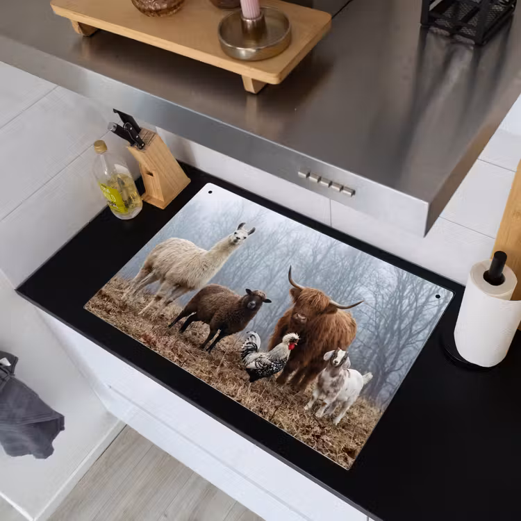 Boerderijdieren - Groep - Mist - Natuur - Rustiek Inductie beschemer met haakjes klein -sfeer1