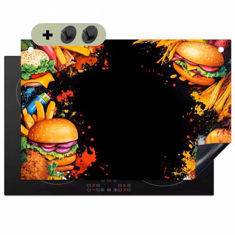 Fastfood - Graffiti - Hamburger - Eten - Modern Inductie beschemer met haakjes klein -3d