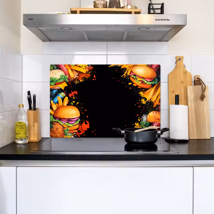 Fastfood - Graffiti - Hamburger - Eten - Modern Inductie beschemer met haakjes klein -sfeer2