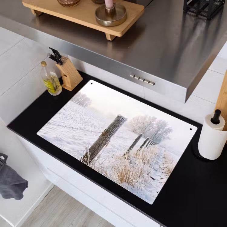 Hek - Sneeuw - Mist - Platteland - Nostalgisch Inductie beschemer met haakjes klein -sfeer1