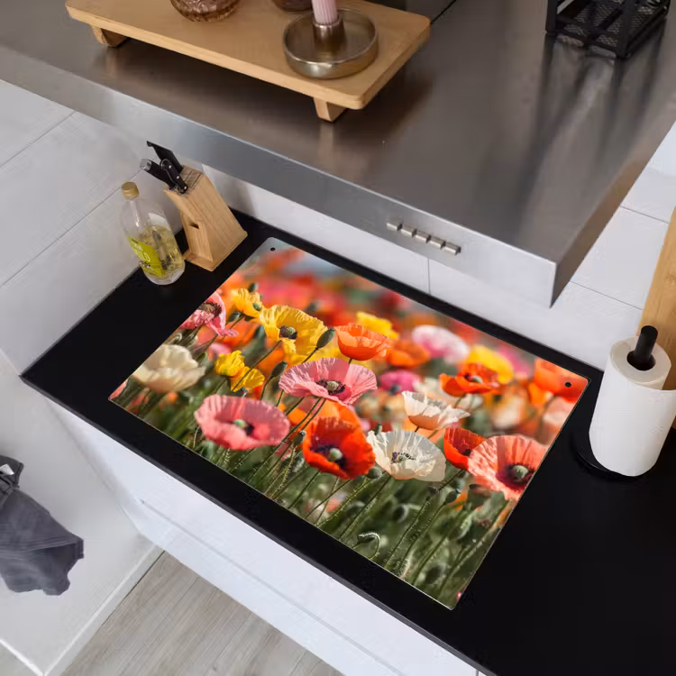 Bloemenveld - Klaprozen - Kleurrijk Inductie beschemer met haakjes klein -sfeer1
