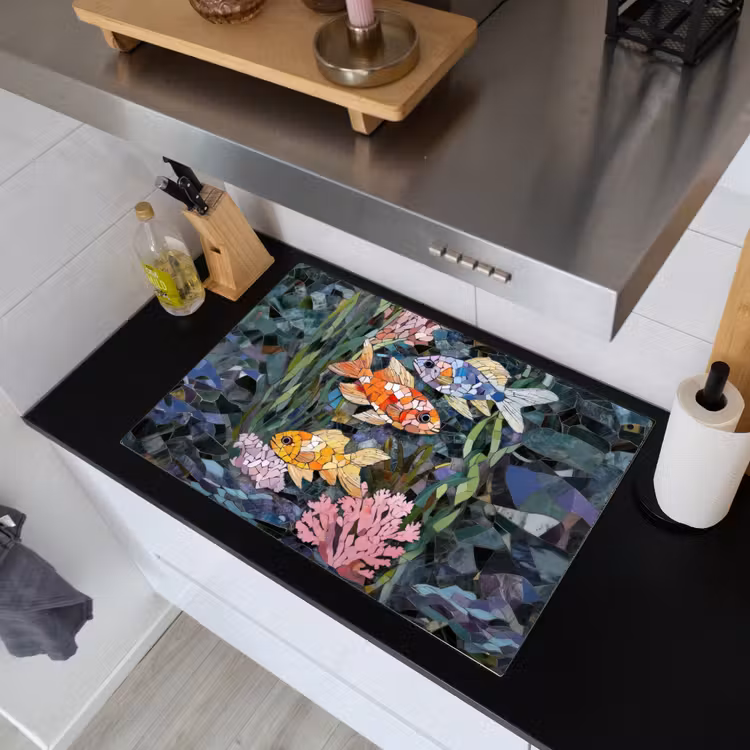 Vissen - Koraal - Zee - Mozaïek Inductie beschemer met haakjes klein -sfeer1