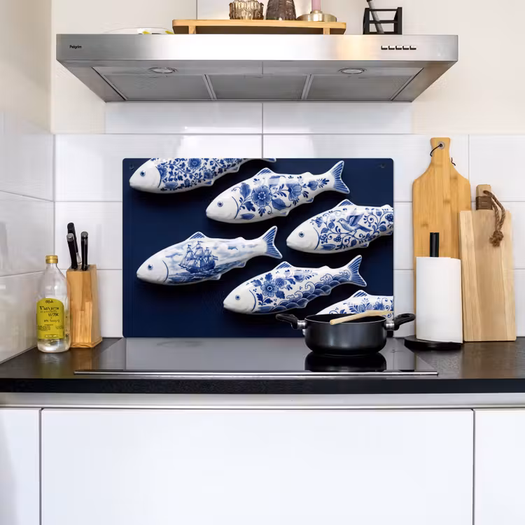 Vissen - Delfts - Blauw - Keramiek Inductie beschemer met haakjes klein -sfeer2