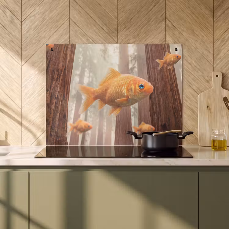 Induction Hob Cover & Splashback (2-in-1) - Fish - Forest - Fantasy - Vis - Bos - Fantasie Inductie beschemer met haakjes klein