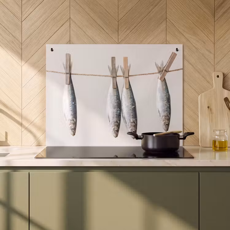 Induction Hob Cover & Splashback (2-in-1) - Fish - Hanging - Food - Vis - Hangend - Eten Inductie beschemer met haakjes klein
