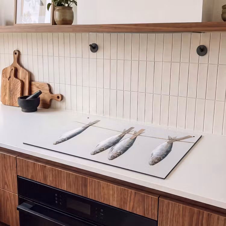 Induction Hob Cover & Splashback (2-in-1) - Fish - Hanging - Food - Vis - Hangend - Eten Inductie beschemer met haakjes klein