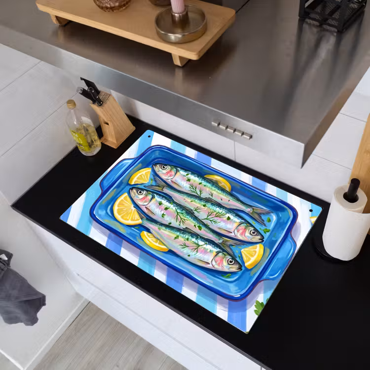 Vis - Citroen - Kruiden - Eten - Blauw Inductie beschemer met haakjes klein -sfeer1