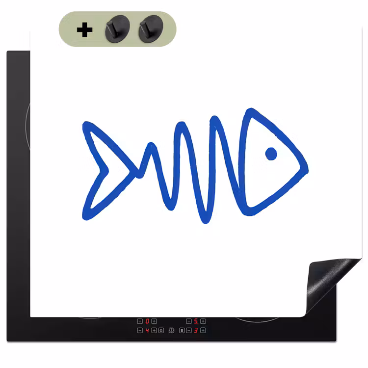 Vis - Minimalistisch - Blauw - Lijn Inductie beschemer met haakjes middel -3d